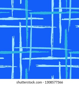 Plaid. Grunge Stripes. Abstract Texture with Horizontal and Vertical Dry Brush Strokes. Scribbled Grunge Pattern for Dress, Curtain, Paper. Scottish Motiff. Vector Texture.