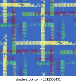 Plaid. Grunge Stripes. Abstract Texture with Horizontal and Vertical Strokes. Scribbled Grunge Motif for Dress, Paper, Tablecloth. Scottish Ornament. Vector Texture.