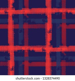 Plaid. Grunge Stripes. Abstract Texture with Horizontal and Vertical Strokes. Scribbled Grunge Pattern for Wallpaper, Print, Cotton. Scottish Ornament. Vector Texture.