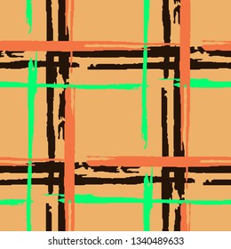 Plaid. Grunge Stripes. Abstract Texture with Horizontal and Vertical Brush Strokes. Scribbled Grunge Pattern for Wallpaper, Print, Textile. Scottish Motiff. Vector Texture.