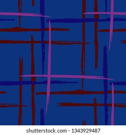 Plaid. Grunge Stripes. Abstract Texture with Horizontal and Vertical Brush Strokes. Scribbled Grunge Motif for Linen, Paper, Tablecloth. Scottish Motiff. Vector Texture.