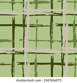 Plaid. Grunge Stripes. Abstract Texture with Horizontal and Vertical Brush Strokes. Scribbled Grunge Pattern for Wallpaper, Cotton, Textile. Irish Ornament. Vector Texture.