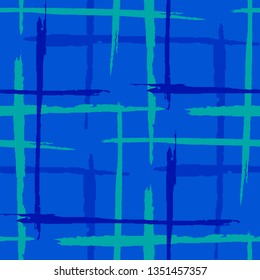 Plaid. Grunge Stripes. Abstract Texture with Horizontal and Vertical Brush Strokes. Scribbled Grunge Rapport for Print, Fabric, Textile. Scottish Motiff. Vector Texture.