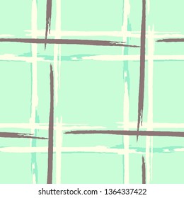 Plaid. Grunge Stripes. Abstract Texture with Horizontal and Vertical Brush Strokes. Scribbled Grunge Motif for Dress, Curtain, Tablecloth. Scottish Ornament. Vector Texture.