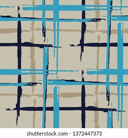 Plaid. Grunge Stripes. Abstract Texture with Horizontal and Vertical Dry Brush Strokes. Scribbled Grunge Rapport for Chintz, Curtain, Paper. Scottish Motiff. Vector Texture.