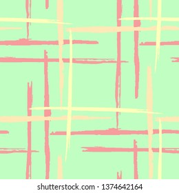 Plaid. Grunge Stripes. Abstract Texture with Horizontal and Vertical Dry Brush Strokes. Scribbled Grunge Pattern for Chintz, Linen, Wallpaper. Scottish Motiff. Vector Texture.