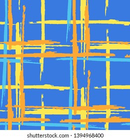 Plaid. Grunge Stripes. Abstract Texture with Horizontal and Vertical Dry Brush Strokes. Scribbled Grunge Pattern for Linen, Paper, Tablecloth. Scottish Ornament. Vector Texture.