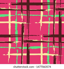 Plaid. Grunge Stripes. Abstract Texture with Horizontal and Vertical Dry Brush Strokes. Scribbled Grunge Pattern for Print, Fabric, Textile. Scottish Motiff. Vector Texture.