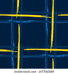 Plaid. Grunge Stripes. Abstract Texture with Horizontal and Vertical Dry Brush Strokes. Scribbled Grunge Motif for Wallpaper, Fabric, Textile. Scottish Motiff. Vector Texture.