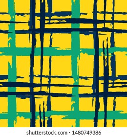Plaid. Grunge Stripes. Abstract Texture with Horizontal and Vertical Dry Brush Strokes. Scribbled Grunge Pattern for Chintz, Linen, Wallpaper. Irish Ornament. Vector Texture.
