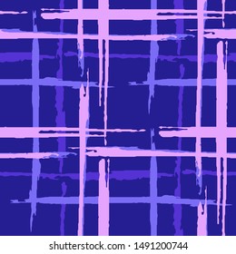 Plaid. Grunge Stripes. Abstract Texture with Horizontal and Vertical Dry Brush Strokes. Scribbled Grunge Rapport for Print, Cloth, Fabric. Scottish Ornament. Vector Texture.