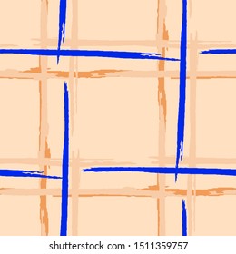 Plaid. Grunge Stripes. Abstract Texture with Horizontal and Vertical Dry Brush Strokes. Scribbled Grunge Rapport for Cotton, Print, Textile. Scottish Motiff. Vector Texture.