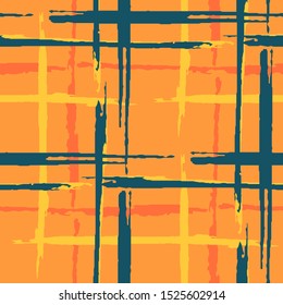 Plaid. Grunge Stripes. Abstract Texture with Horizontal and Vertical Brush Strokes. Scribbled Grunge Motif for Calico, Print, Textile. Irish Ornament. Vector Texture.
