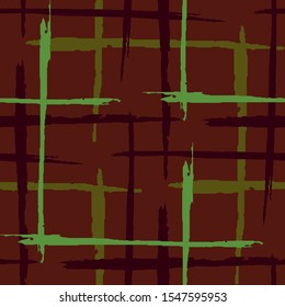 Plaid. Grunge Stripes. Abstract Texture with Horizontal and Vertical Brush Strokes. Scribbled Grunge Rapport for Calico, Print, Textile. Irish Ornament. Vector Texture.