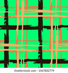 Plaid. Grunge Stripes. Abstract Texture with Horizontal and Vertical Brush Strokes. Scribbled Grunge Rapport for Print, Fabric, Textile. Scottish Ornament. Vector Texture.