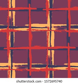 Plaid. Grunge Stripes. Abstract Texture with Horizontal and Vertical Dry Brush Strokes. Scribbled Grunge Rapport for Dress, Curtain, Paper. Scottish Motiff. Vector Texture.