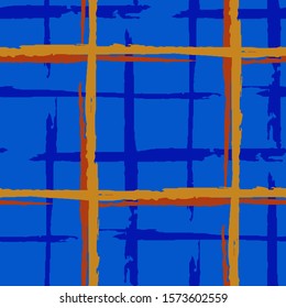 Plaid. Grunge Stripes. Abstract Texture with Horizontal and Vertical Dry Brush Strokes. Scribbled Grunge Motif for Print, Cloth, Fabric. Irish Ornament. Vector Texture.