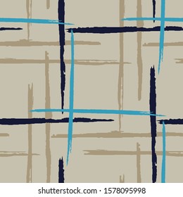 Plaid. Grunge Stripes. Abstract Texture with Horizontal and Vertical Brush Strokes. Scribbled Grunge Pattern for Cotton, Calico, Textile. Scottish Ornament. Vector Texture.