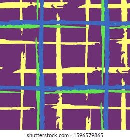 Plaid. Grunge Stripes. Abstract Texture with Horizontal and Vertical Brush Strokes. Scribbled Grunge Pattern for Linen, Paper, Tablecloth. Scottish Motiff. Vector Texture.