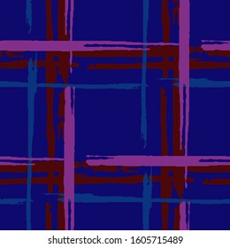 Plaid. Grunge Stripes. Abstract Texture with Horizontal and Vertical Dry Brush Strokes. Scribbled Grunge Motif for Print, Cloth, Textile. Scottish Ornament. Vector Texture.