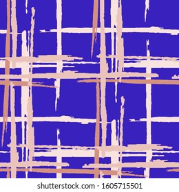 Plaid. Grunge Stripes. Abstract Texture with Horizontal and Vertical Brush Strokes. Scribbled Grunge Motif for Print, Cloth, Textile. Scottish Ornament. Vector Texture.