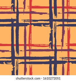Plaid. Grunge Stripes. Abstract Texture with Horizontal and Vertical Brush Strokes. Scribbled Grunge Pattern for Print, Cloth, Textile. Scottish Motiff. Vector Texture.