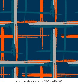 Plaid. Grunge Stripes. Abstract Texture with Horizontal and Vertical Brush Strokes. Scribbled Grunge Pattern for Cotton, Calico, Textile. Scottish Ornament. Vector Texture.