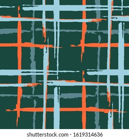 Plaid. Grunge Stripes. Abstract Texture with Horizontal and Vertical Brush Strokes. Scribbled Grunge Motif for Dress, Paper, Tablecloth. Scottish Motiff. Vector Texture.