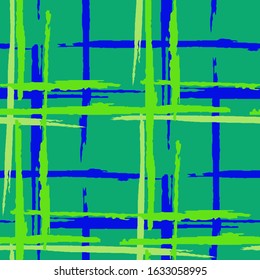 Plaid. Grunge Stripes. Abstract Texture with Horizontal and Vertical Brush Strokes. Scribbled Grunge Pattern for Wallpaper, Fabric, Textile. Scottish Ornament. Vector Texture.