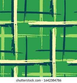 Plaid. Grunge Stripes. Abstract Texture with Horizontal and Vertical Brush Strokes. Scribbled Grunge Rapport for Dress, Curtain, Paper. Scottish Motiff. Vector Texture.