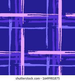 Plaid. Grunge Stripes. Abstract Texture with Horizontal and Vertical Dry Brush Strokes. Scribbled Grunge Pattern for Dress, Curtain, Tablecloth. Scottish Ornament. Vector Texture.