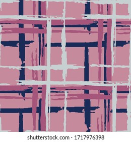 Plaid. Grunge Stripes. Abstract Texture with Horizontal and Vertical Brush Strokes. Scribbled Grunge Rapport for Print, Fabric, Cloth. Irish Ornament. Vector Texture.
