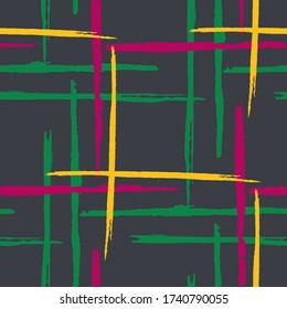 Plaid. Grunge Streifen. Abstrakte Textur mit horizontalen und vertikalen Pinselstrichen. Geschriebenes Grunge Muster für Linen, Papier, Tischdecken. Irish Ornament. Vector Textur.