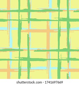 Plaid. Grunge Stripes. Abstract Texture with Horizontal and Vertical Dry Brush Strokes. Scribbled Grunge Rapport for Fabric, Cloth, Textile. Scottish Motiff. Vector Texture.