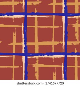 Plaid. Grunge Stripes. Abstract Texture with Horizontal and Vertical Brush Strokes. Scribbled Grunge Pattern for Cotton, Print, Calico. Irish Ornament. Vector Texture.