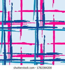 Plaid. Grunge Stripes. Abstract Texture with Horizontal and Vertical Dry Brush Strokes. Scribbled Grunge Motif for Chintz, Linen, Wallpaper. Irish Ornament. Vector Texture.