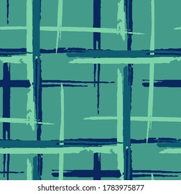 Plaid. Grunge Stripes. Abstract Texture with Horizontal and Vertical Brush Strokes. Scribbled Grunge Motif for Print, Fabric, Cloth. Scottish Motiff. Vector Texture.