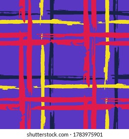 Plaid. Grunge Stripes. Abstract Texture with Horizontal and Vertical Brush Strokes. Scribbled Grunge Motif for Wallpaper, Cotton, Textile. Scottish Motiff. Vector Texture.