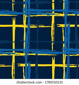 Plaid. Grunge Stripes. Abstract Texture with Horizontal and Vertical Brush Strokes. Scribbled Grunge Rapport for Cotton, Print, Textile. Scottish Motiff. Vector Texture.