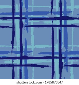 Plaid. Grunge Stripes. Abstract Texture with Horizontal and Vertical Brush Strokes. Scribbled Grunge Pattern for Fabric, Cloth, Textile. Scottish Motiff. Vector Texture.