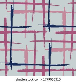 Plaid. Grunge Stripes. Abstract Texture with Horizontal and Vertical Brush Strokes. Scribbled Grunge Rapport for Wallpaper, Cotton, Textile. Scottish Ornament. Vector Texture.