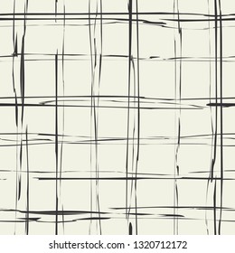 Plaid grungy vector texture. Damaged scotland fabric. Continuity monochrome background. Grunge checkered seamless pattern.