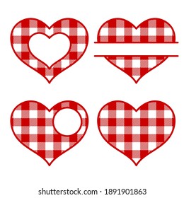 Plaid heart split vector monogram. Frame. Paper or laser cut template. Valentine card, wedding invitation. For names, your text. Decorative symbol of the holiday. Plotter cutting, T-shirt printing.