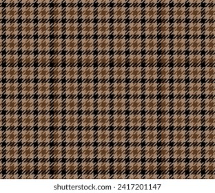 Plaid, houndstooth, brown, cream, black, unique pattern for textiles, clothing designs or decorations. Vector illustration.