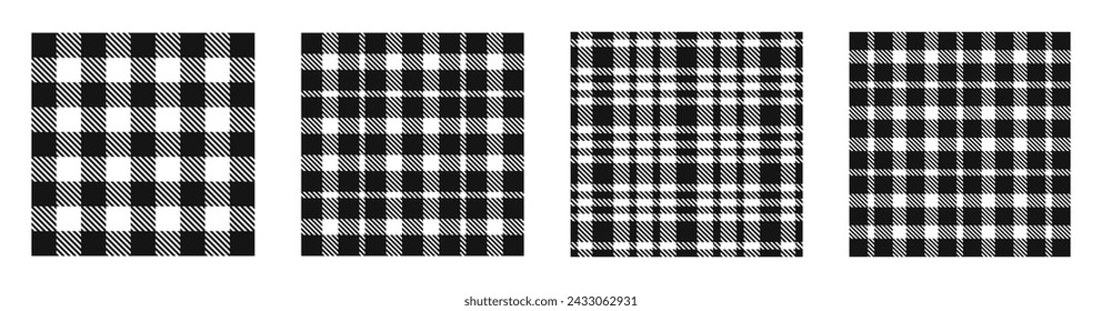 Plaid icons. Plaid pattern set. Lumberjack plaid seamless pattern collection. Flannel shirt pattern.