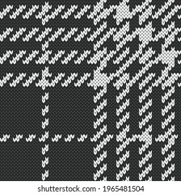 Plaid knitted seamless pattern. Black and white graphical vector illustration.