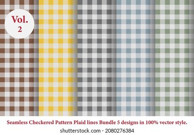 Plaid lines Pattern checkered Bundle 5 Designs Vol.2,checkered pattern,Argyle vector, which is tartan,Gingham pattern,Tartan checked plaids,seamless fabric texture in retro style,abstract colored patt