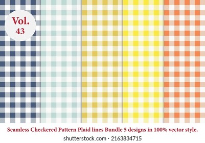 Plaid lines Pattern checkered Bundle 5 Designs Vol.43,vector Tartan seamless