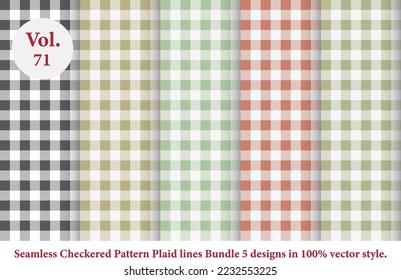 Plaid lines Pattern checkered Bundle 5 Designs Vol.71,vector Tartan seamless