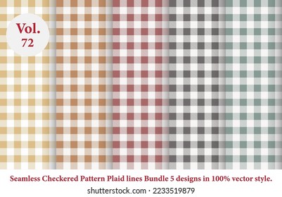Plaid lines Pattern checkered Bundle 5 Designs Vol.72,vector Tartan seamless
